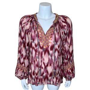Sundance Embroidered Peasant Top Blouse S Geometric Popover Multicolor